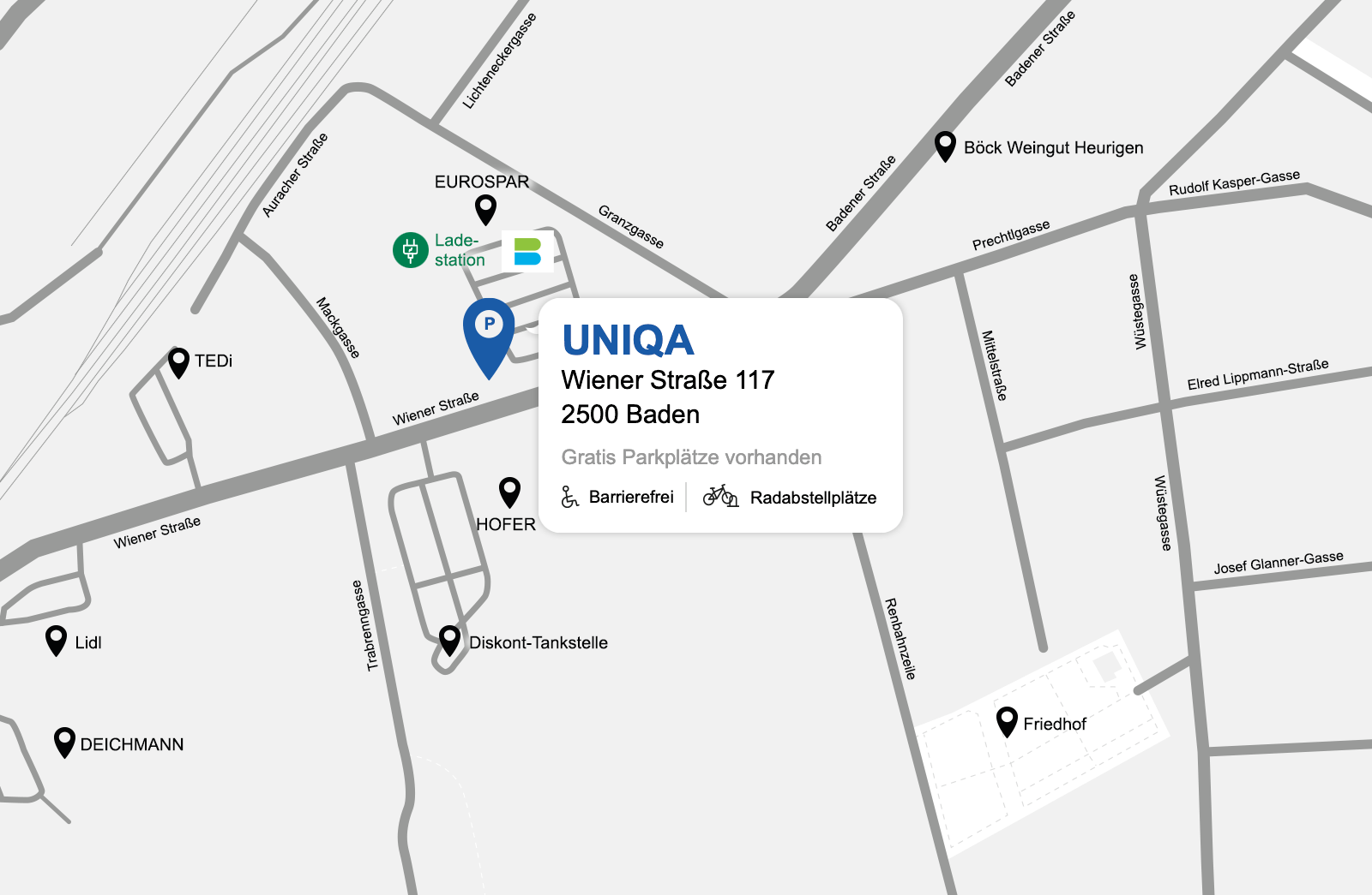 Eine detaillierte gezeichnete Karte der UNIQA Generalagentur Liane Wallner